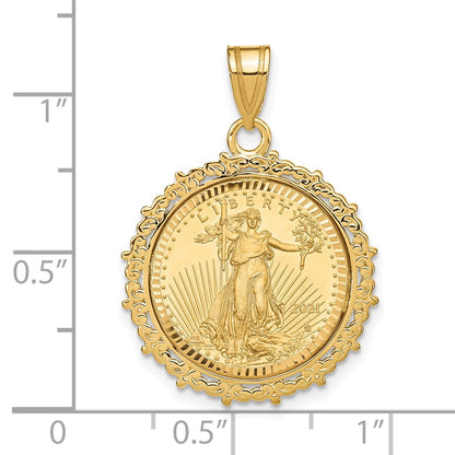 14K Yellow Gold Wideband Distinguished Coin Jewelry 14Ky Fancy Diamond-Cut Mounted 1/10Oz American Eagle Bezel Pendant