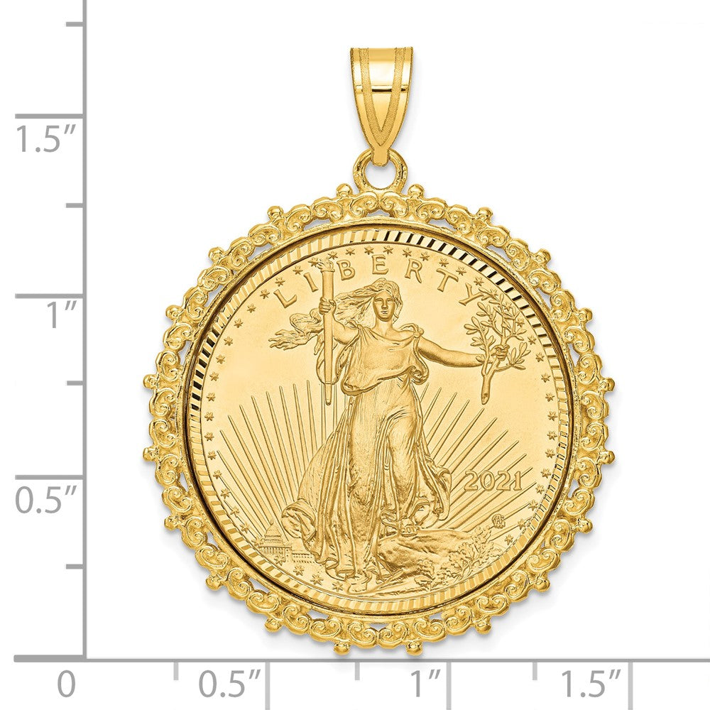 14K Yellow Gold Wideband Distinguished Coin Jewelry 14Ky Fancy Diamond-Cut Mounted 1/2Oz American Eagle Bezel Pendant
