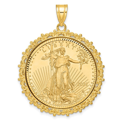 14K Yellow Gold Wideband Distinguished Coin Jewelry 14Ky Fancy Diamond-Cut Mounted 1/2Oz American Eagle Bezel Pendant