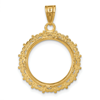 14K Yellow Gold Wideband Distinguished Coin Jewelry Polished Fancy 16.5mm Prong Bezel Pendant