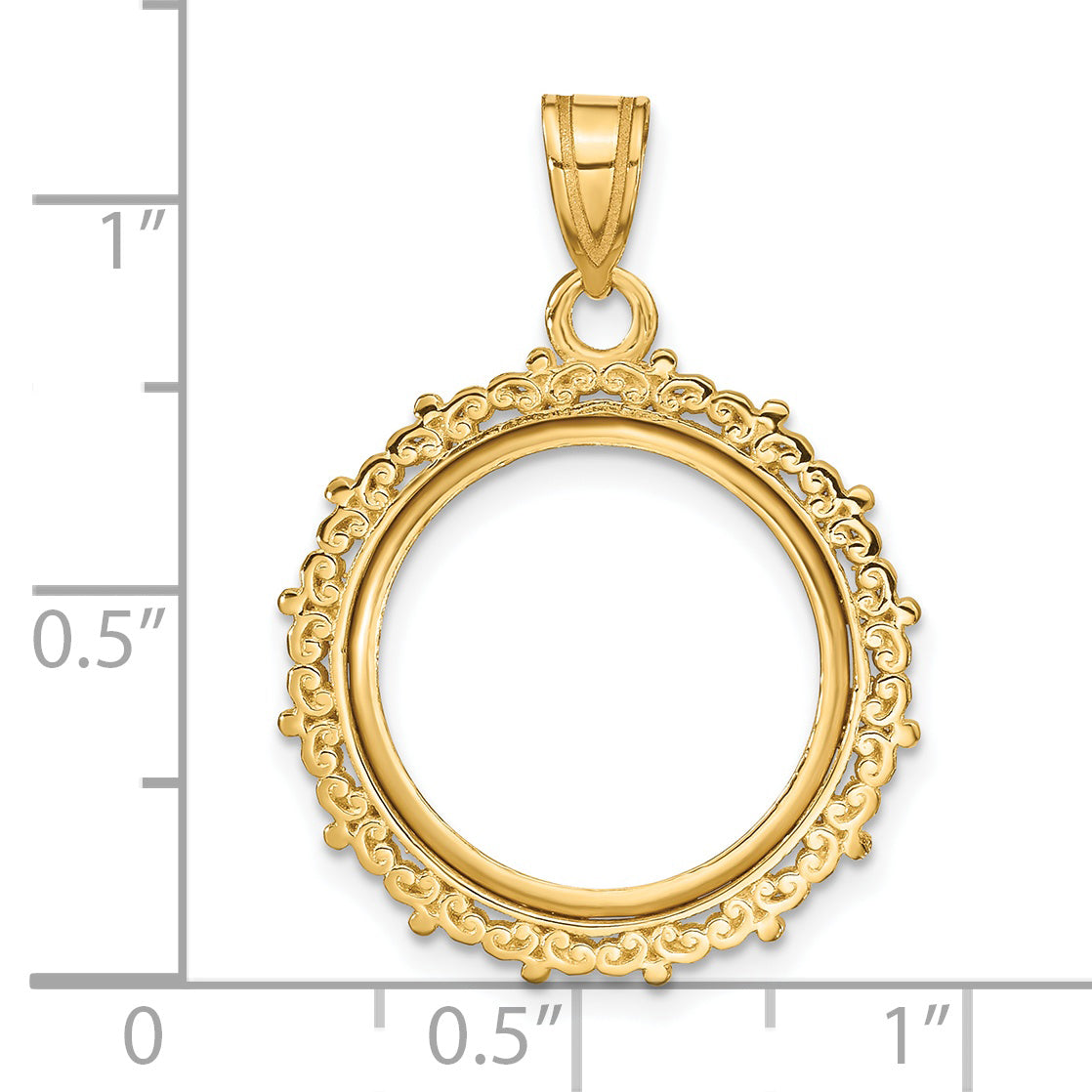 14K Yellow Gold Wideband Distinguished Coin Jewelry Polished Fancy 16.5mm Prong Bezel Pendant