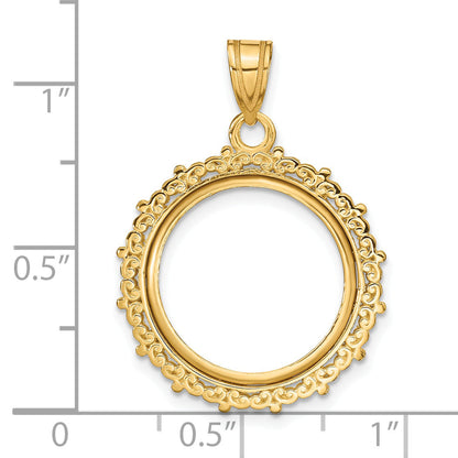 14K Yellow Gold Wideband Distinguished Coin Jewelry Polished Fancy 16.5mm Prong Bezel Pendant