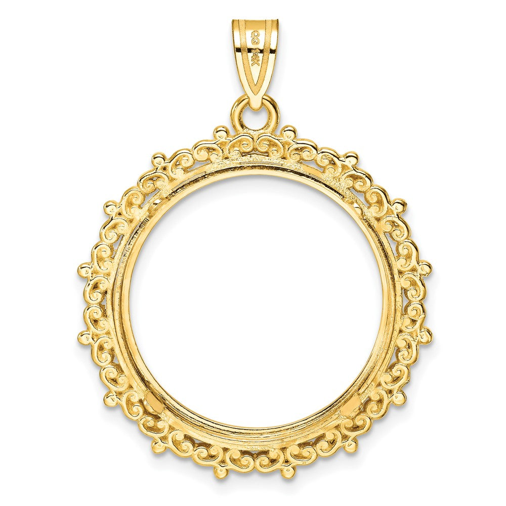 14K Yellow Gold Wideband Distinguished Coin Jewelry Polished Fancy 22.0mm Prong Bezel Pendant