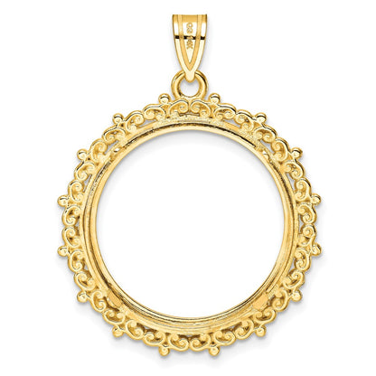 14K Yellow Gold Wideband Distinguished Coin Jewelry Polished Fancy 22.0mm Prong Bezel Pendant