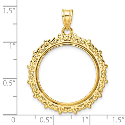 14K Yellow Gold Wideband Distinguished Coin Jewelry Polished Fancy 22.0mm Prong Bezel Pendant