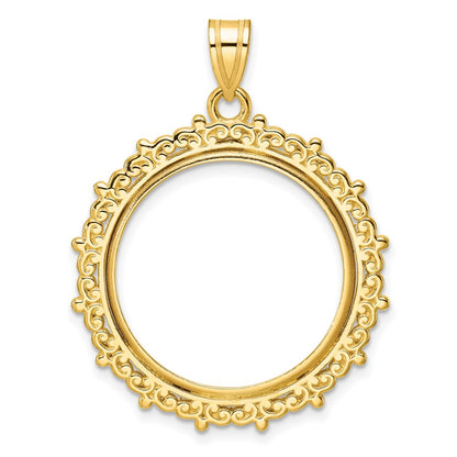 14K Yellow Gold Wideband Distinguished Coin Jewelry Polished Fancy 22.0mm Prong Bezel Pendant