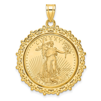 14K Yellow Gold Wideband Distinguished Coin Jewelry Polished Fancy Mounted 1/4Oz American Eagle Prong Bezel Pendant