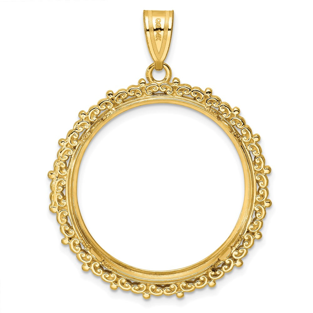 14K Yellow Gold Wideband Distinguished Coin Jewelry Polished Fancy 27.0mm Prong Bezel Pendant