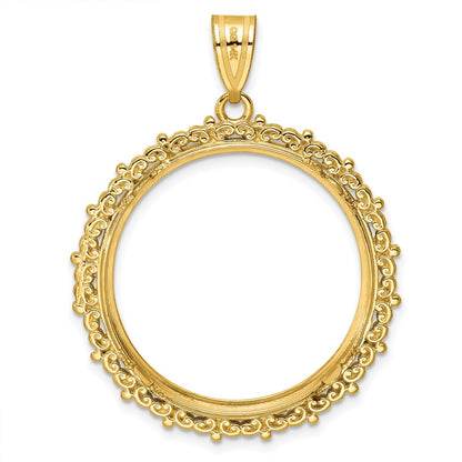 14K Yellow Gold Wideband Distinguished Coin Jewelry Polished Fancy 27.0mm Prong Bezel Pendant