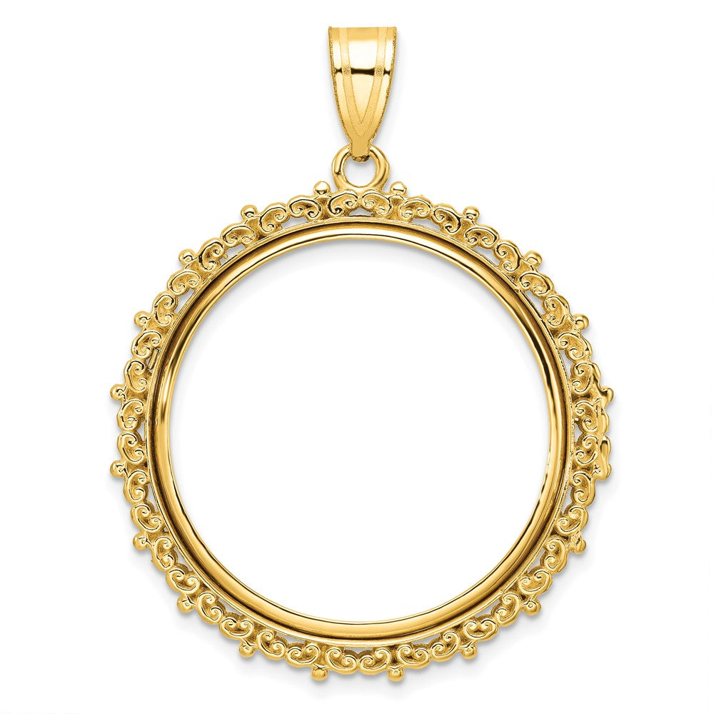 14K Yellow Gold Wideband Distinguished Coin Jewelry Polished Fancy 27.0mm Prong Bezel Pendant
