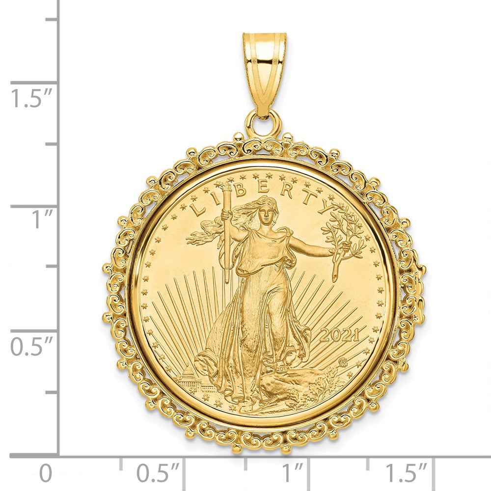 14K Yellow Gold Wideband Distinguished Coin Jewelry Polished Fancy Mounted 1/2Oz American Eagle Prong Bezel Pendant