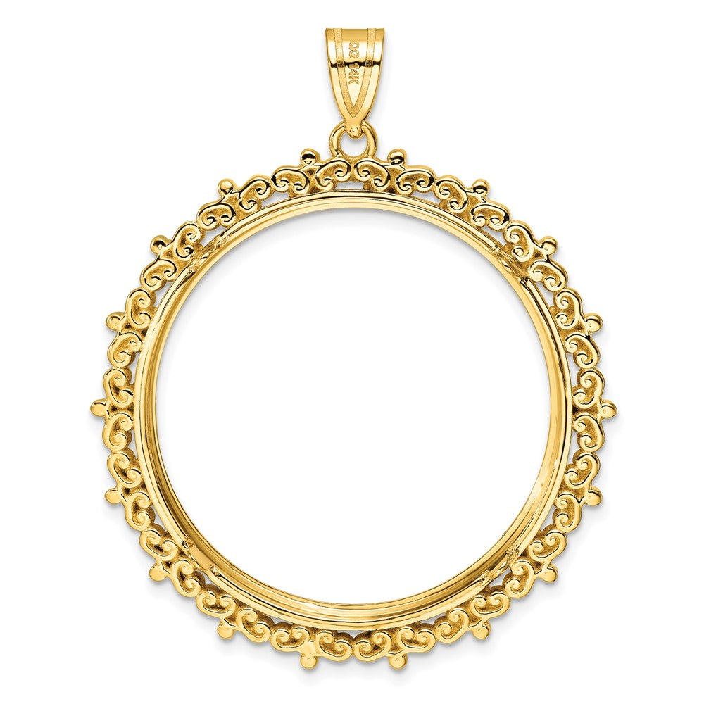 14K Yellow Gold Wideband Distinguished Coin Jewelry Polished Fancy 32.7mm Prong Bezel Pendant
