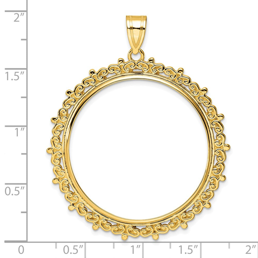 14K Yellow Gold Wideband Distinguished Coin Jewelry Polished Fancy 32.7mm Prong Bezel Pendant