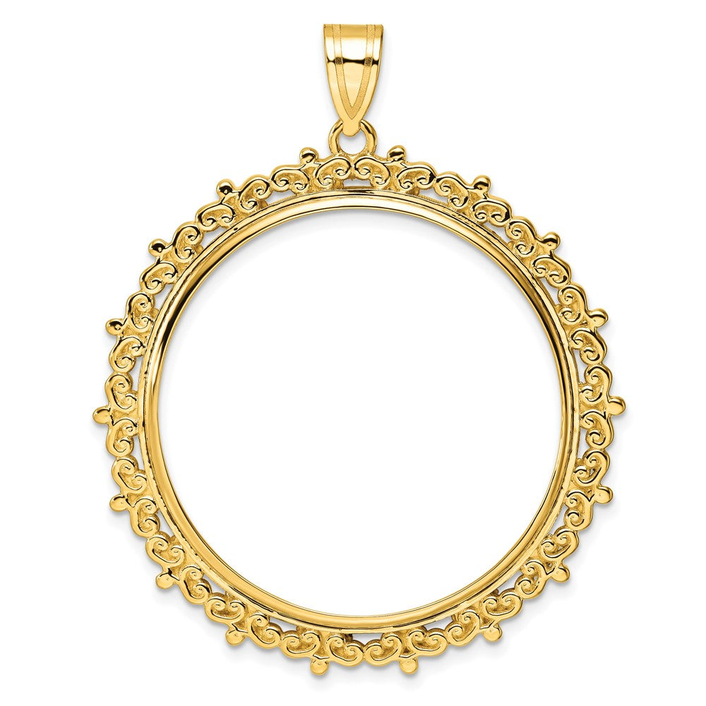 14K Yellow Gold Wideband Distinguished Coin Jewelry Polished Fancy 32.7mm Prong Bezel Pendant