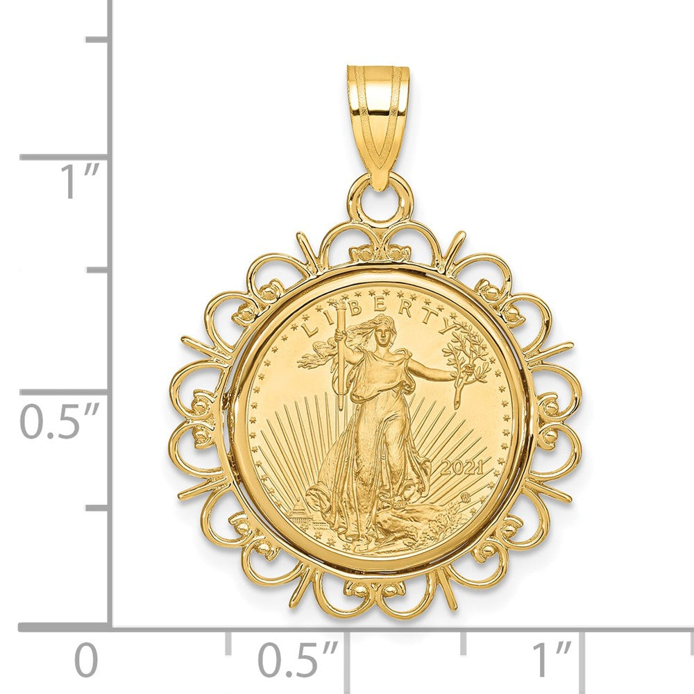 14K Yellow Gold Wideband Distinguished Coin Jewelry Polished Fancy Mounted 1/10Oz American Eagle Prong Bezel Pendant