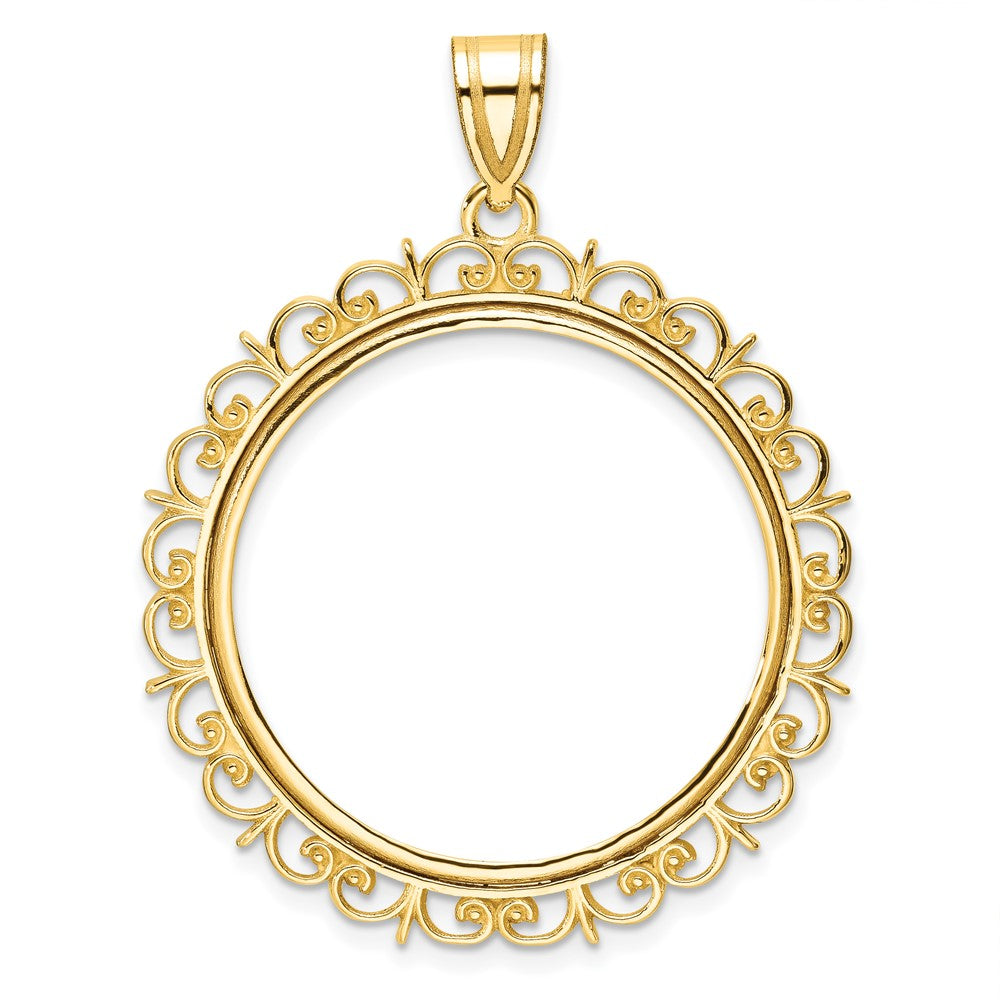 14K Yellow Gold Wideband Distinguished Coin Jewelry Polished Fancy 27.0mm Prong Bezel Pendant