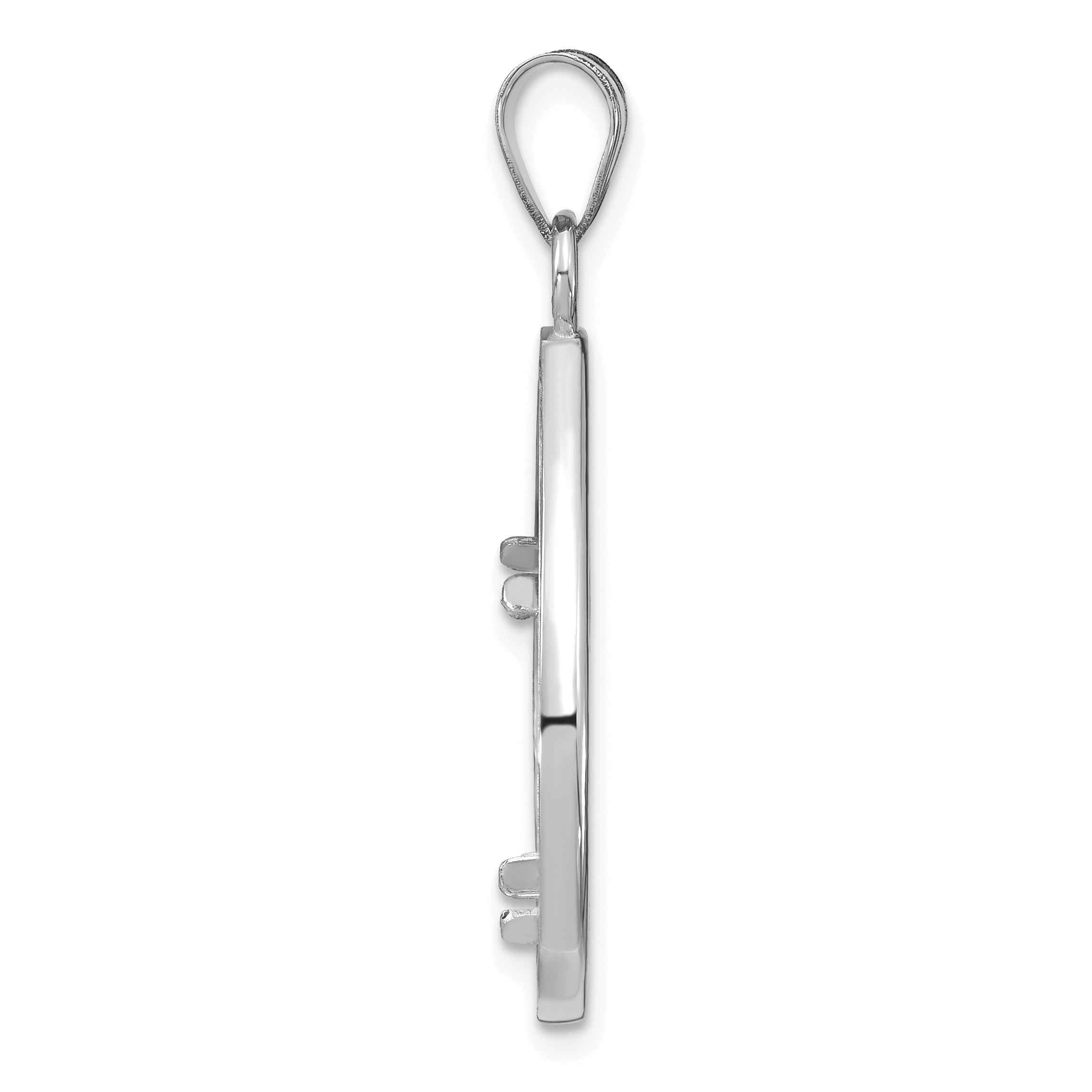 14K White Gold Wideband Distinguished Coin Jewelry Polished And Diamond-Cut Teardrop 16.5mm Prong Bezel Pendant
