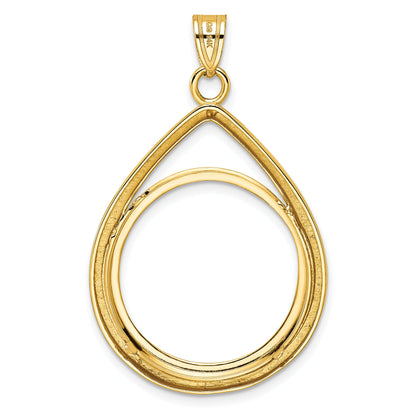 14K Yellow Gold Wideband Distinguished Coin Jewelry Polished Lightweight Teardrop 22.0mm Prong Bezel Pendant