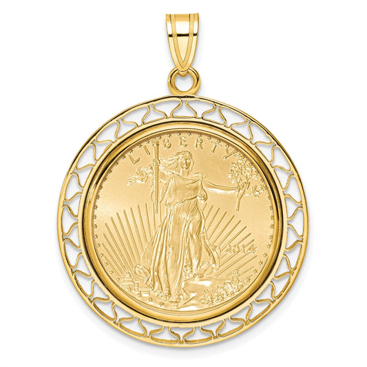 14K Yellow Gold Wideband Distinguished Coin Jewelry Polished Fancy Wire Mounted 1/4Oz American Eagle Prong Bezel Pendant
