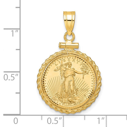 14K Yellow Gold Wideband Distinguished Coin Jewelry 14Ky Diamond-Cut Casted Rope Screw Top Mounted 1/10Oz American Eagle Bezel Pendant