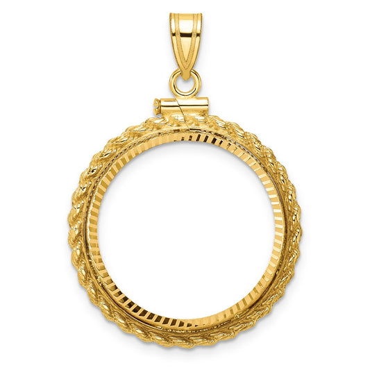 14K Yellow Gold Wideband Distinguished Coin Jewelry Polished And Diamond-Cut Casted Rope 22.0mm X 1.9mm Screw Top Bezel Pendant