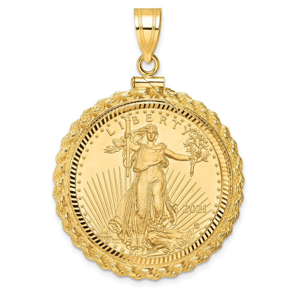 14K Yellow Gold Wideband Distinguished Coin Jewelry 14Ky Diamond-Cut Casted Rope Screw Top Mounted 1/2Oz American Eagle Bezel Pendant