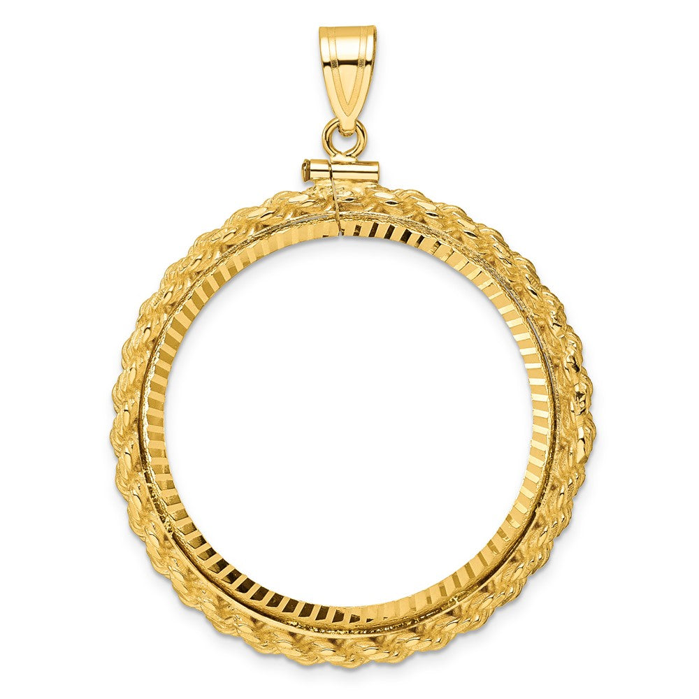 14K Yellow Gold Wideband Distinguished Coin Jewelry Polished And Diamond-Cut Casted Rope 32.7mm X 3.00mm Screw Top Bezel Pendant