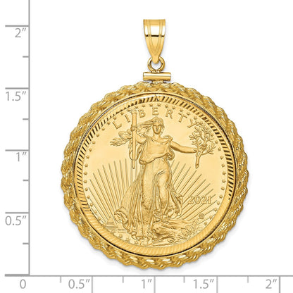 14K Yellow Gold Wideband Distinguished Coin Jewelry 14Ky Diamond-Cut Casted Rope Screw Top Mounted 1Oz American Eagle Bezel Pendant