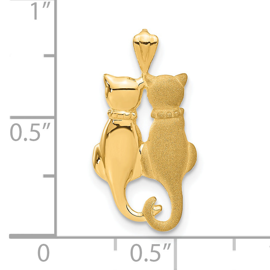 14K Yellow Gold Satin And Polished Cats Pendant