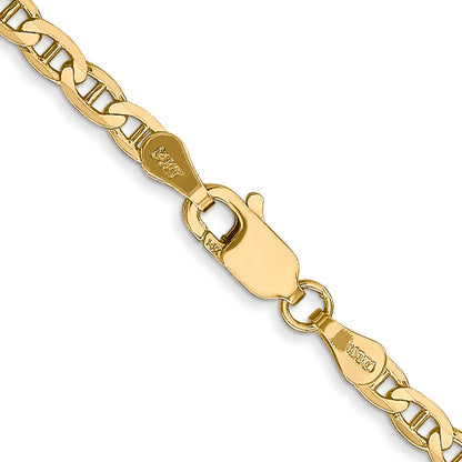 14K Yellow Gold 16 Inch 3mm Concave Anchor With Lobster Clasp Chain Necklace