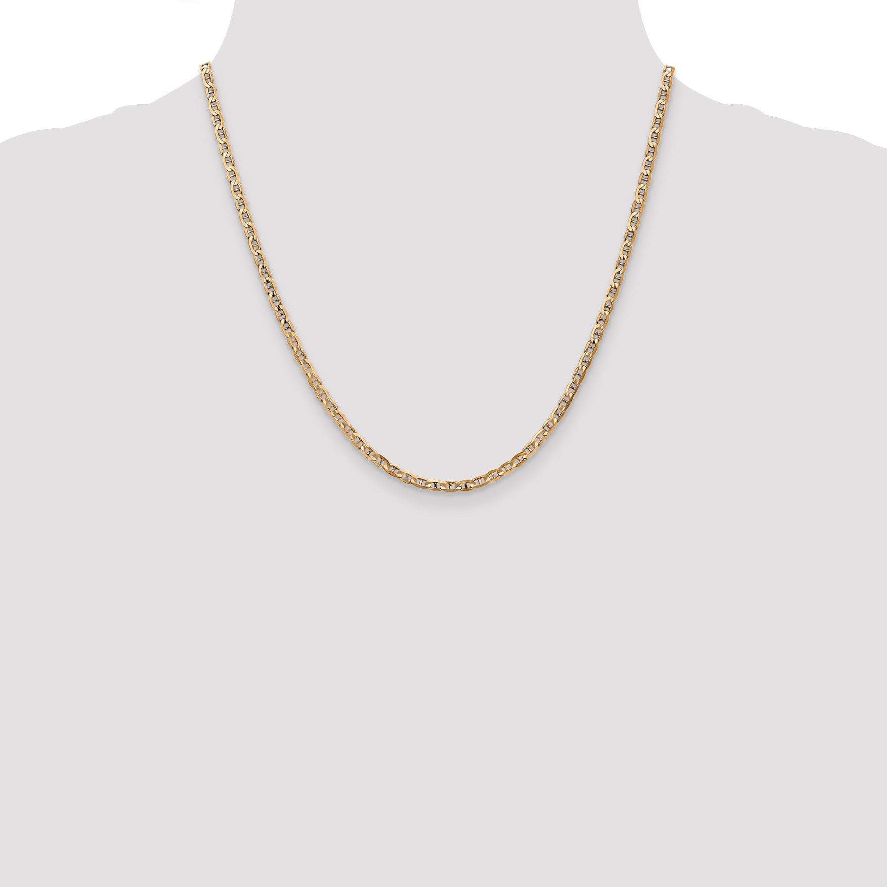 14K Yellow Gold 20 Inch 3mm Concave Anchor With Lobster Clasp Chain Necklace