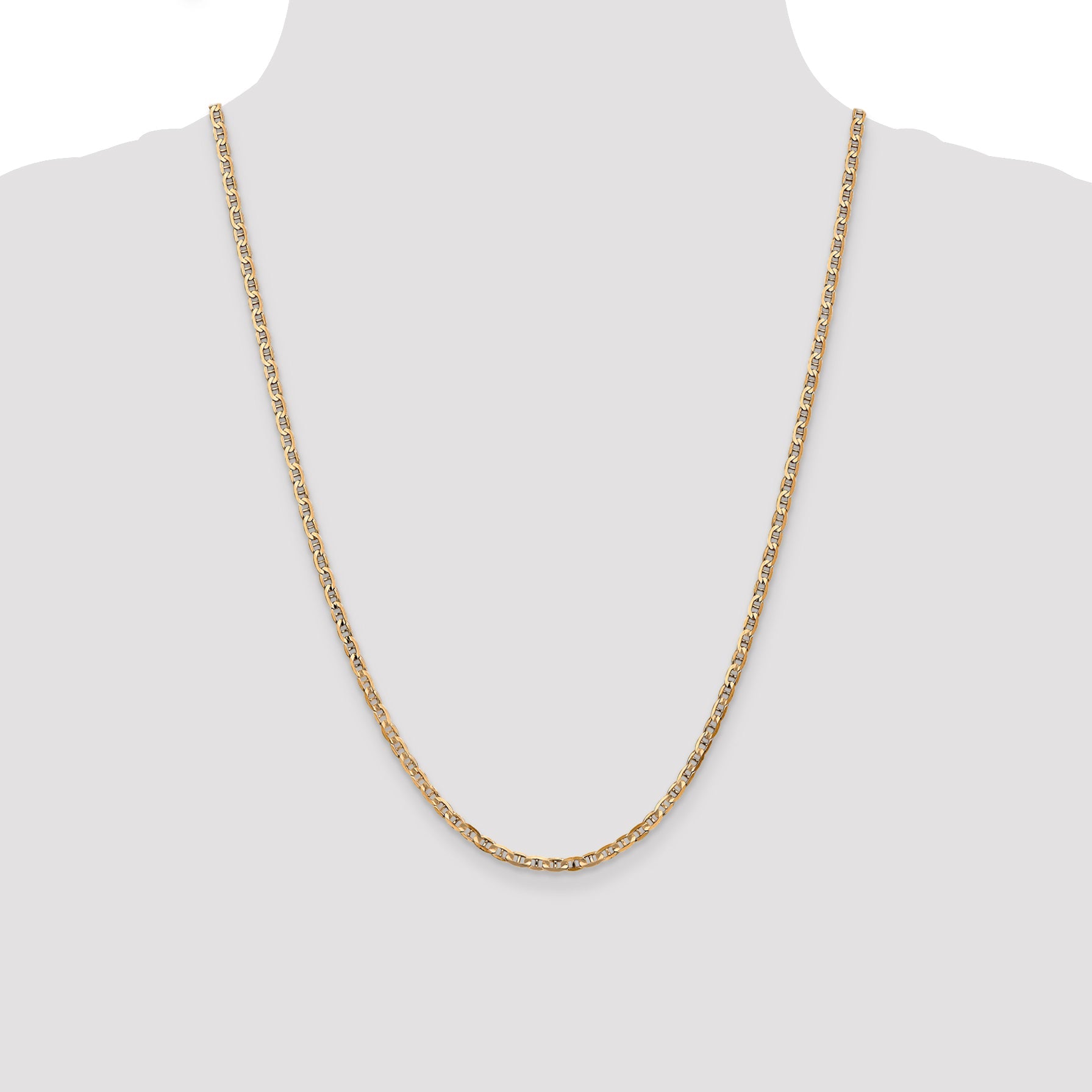 14K Yellow Gold 24 Inch 3mm Concave Anchor With Lobster Clasp Chain Necklace