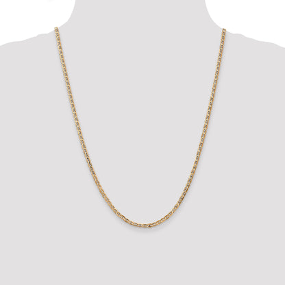 14K Yellow Gold 24 Inch 3mm Concave Anchor With Lobster Clasp Chain Necklace