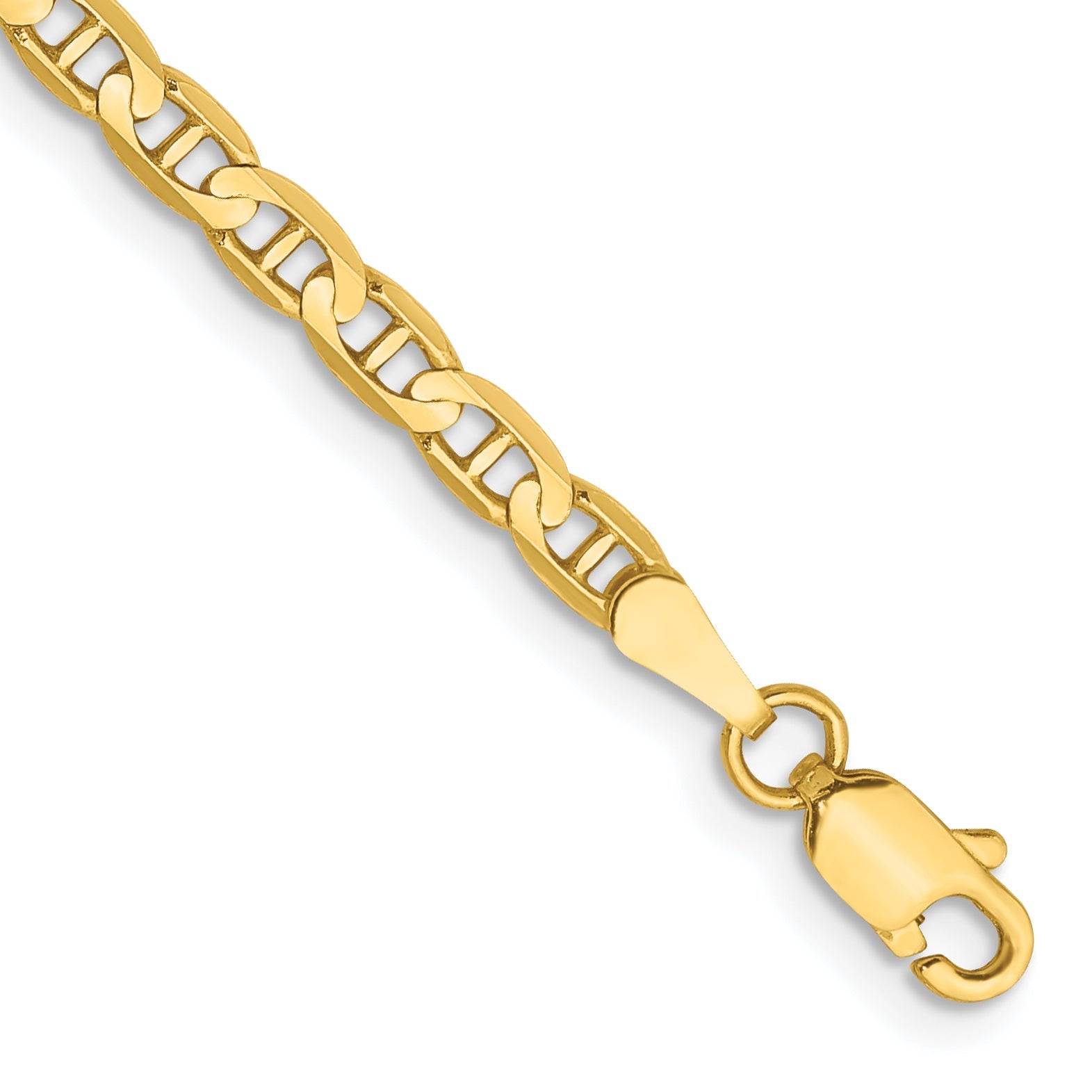 14K Yellow Gold 8 Inch 3mm Concave Anchor With Lobster Clasp Bracelet
