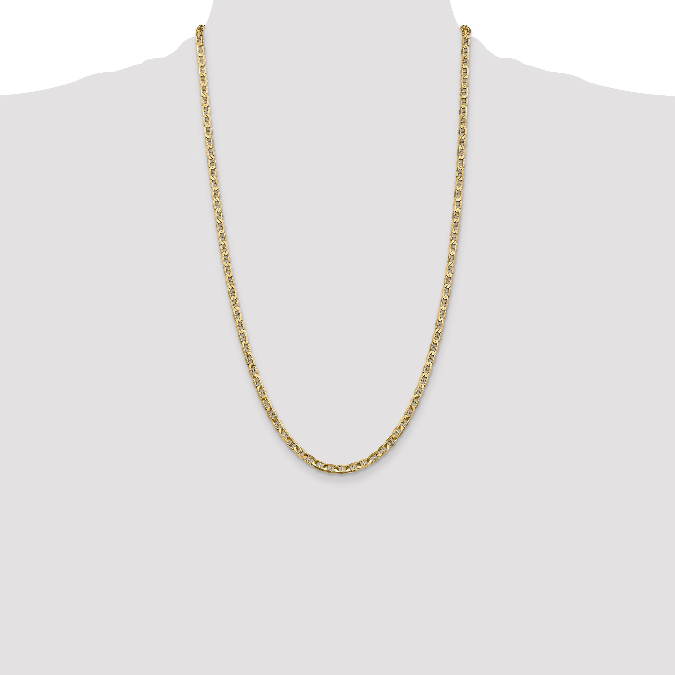14K Yellow Gold 26 Inch 3.75mm Concave Anchor With Lobster Clasp Chain Necklace