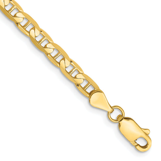14K Yellow Gold 9 Inch 3.75mm Concave Anchor With Lobster Clasp Chain Bracelet