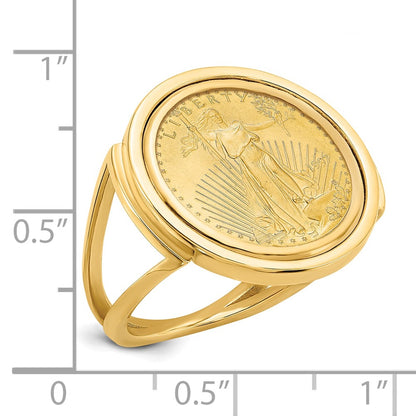 14K Yellow Gold Wideband Distinguished Coin Jewelry Ladies' Polished Mounted 1/10Oz American Eagle Bezel Ring