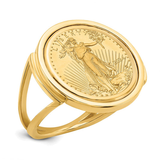 14K Yellow Gold Wideband Distinguished Coin Jewelry Ladies' Polished Mounted 1/10Oz American Eagle Bezel Ring