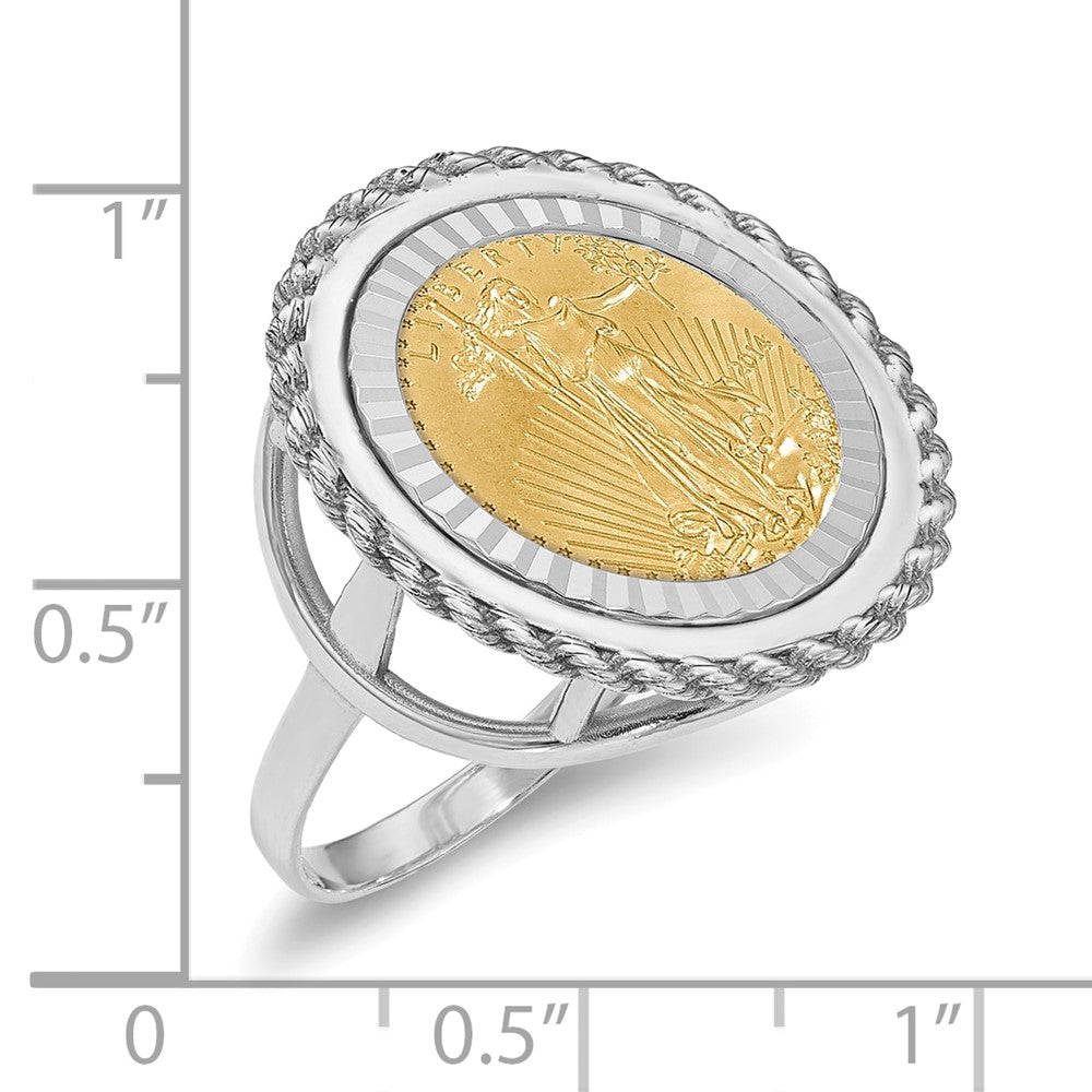 14K White Gold Wideband Distinguished Coin Jewelry Ladies' Polished Textured And Diamond Cut Rope Edge Mounted 1/10Oz American Eagle Bezel Ring