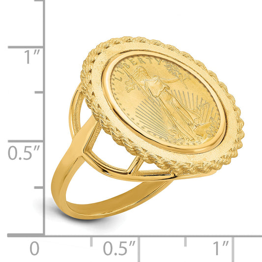14K Yellow Gold Wideband Distinguished Coin Jewelry Ladies' Polished And Textured Rope Edge Mounted 1/10Oz American Eagle Bezel Ring