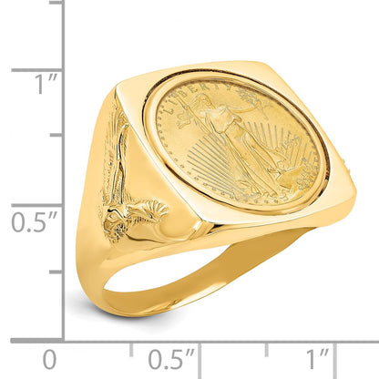 14K Yellow Gold Wideband Distinguished Coin Jewelry Men'S Polished With Flying Eagle Side Square Shaped Mounted 1/10Oz American Bezel Ring