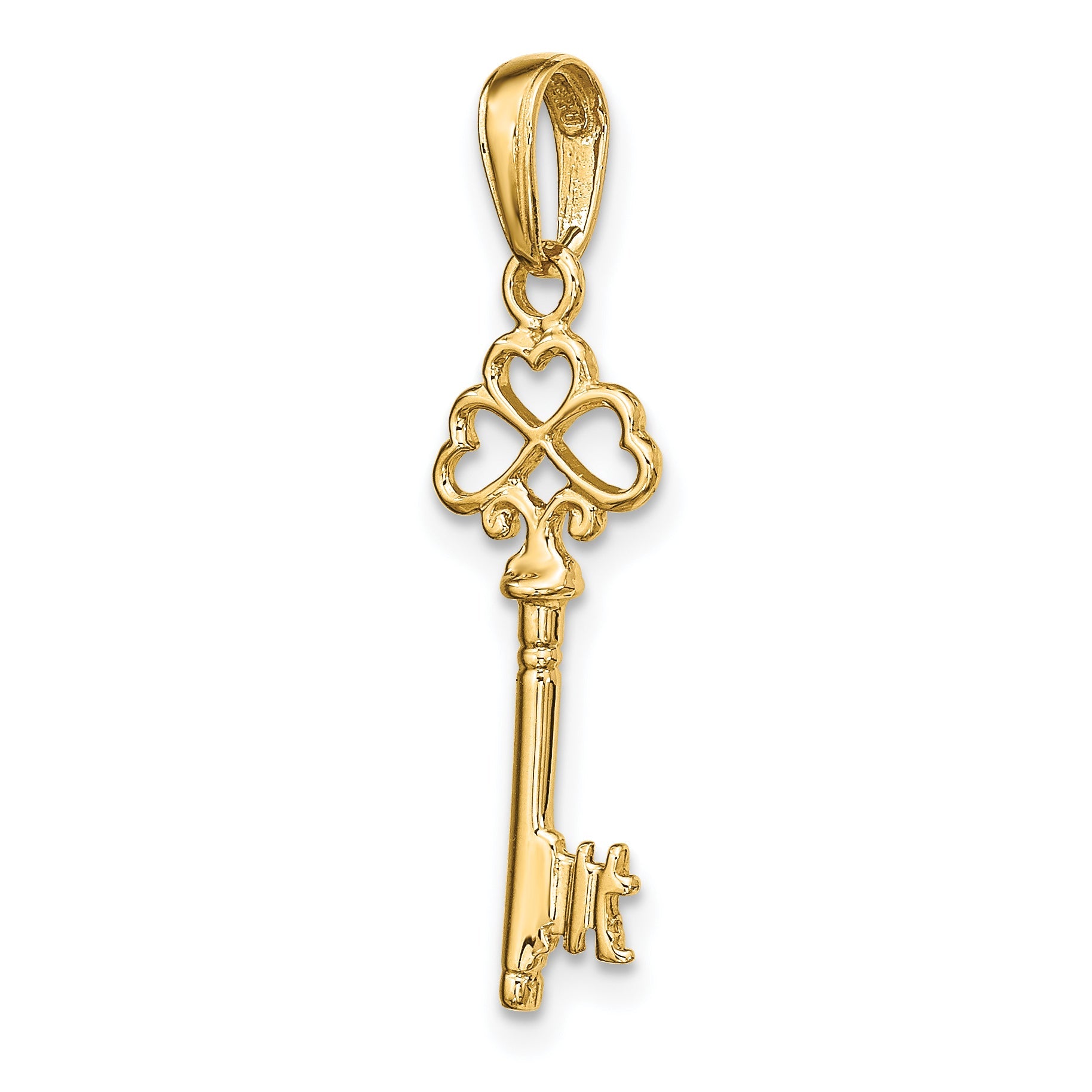 14K Yellow Gold Polished 3-D Hearts Key Charm