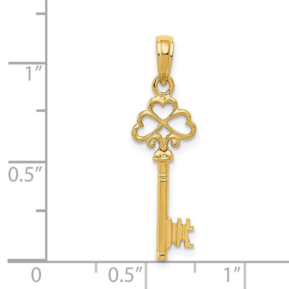 14K Yellow Gold Polished 3-D Hearts Key Charm