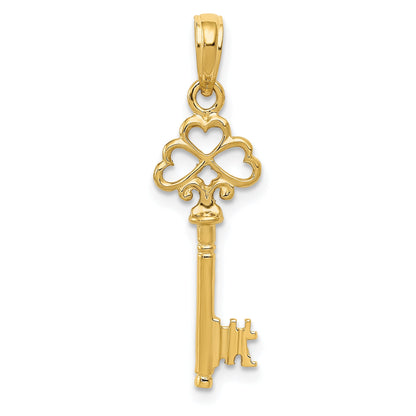 14K Yellow Gold Polished 3-D Hearts Key Charm