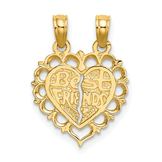 14K Yellow Gold Polished Best Friend 2 Piece Break-Apart Heart Charm