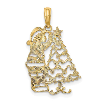 14K Yellow Gold Polished Christmas Tree And Santa Charm