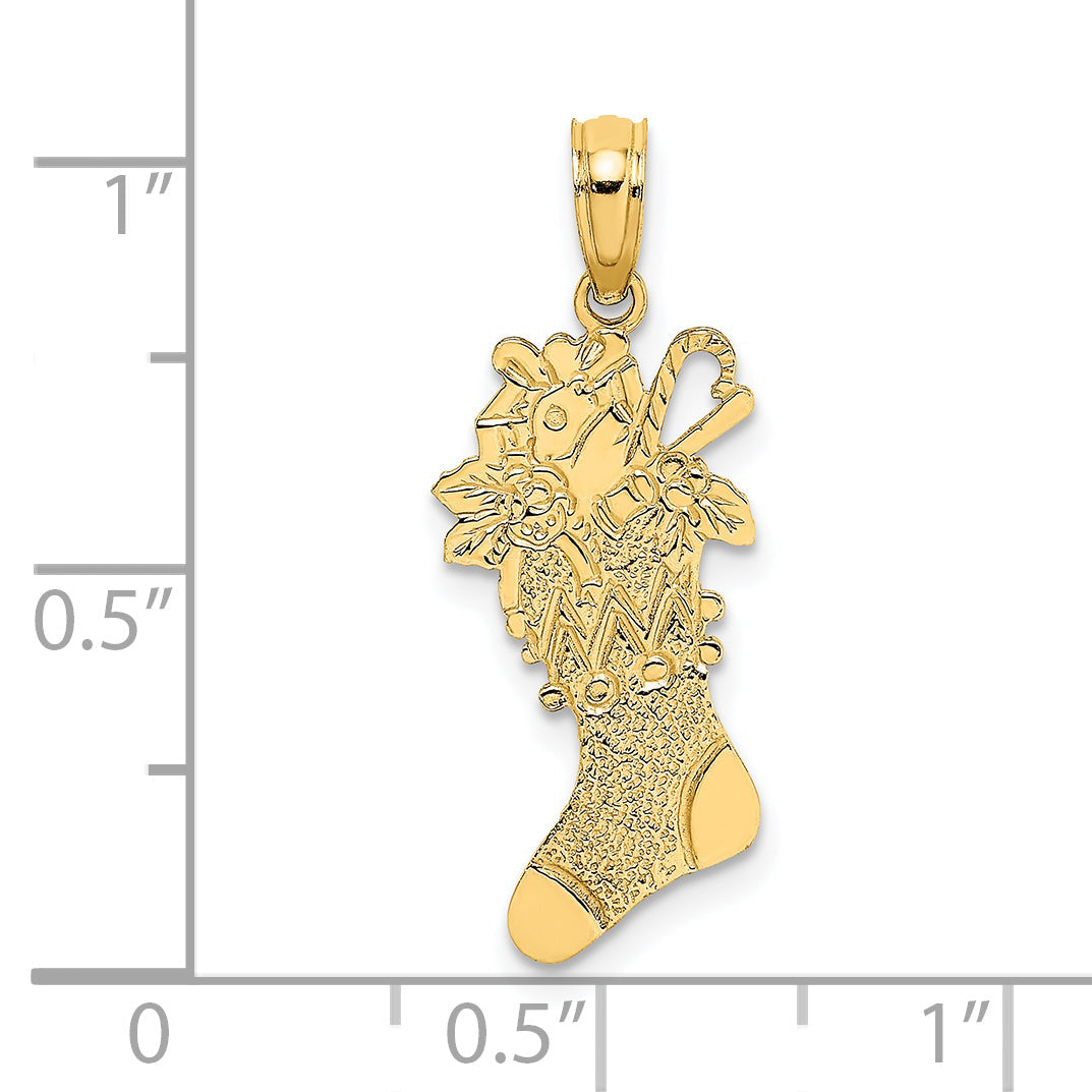 14K Yellow Gold Polished Christmas Stocking Charm