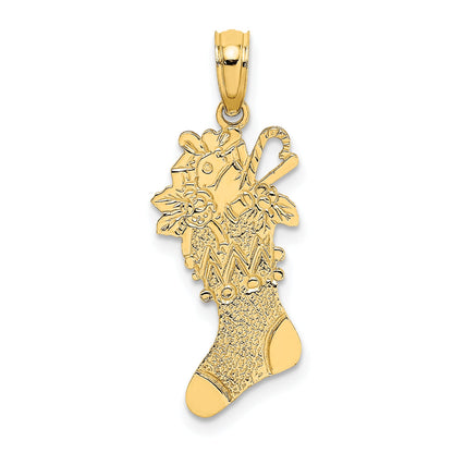14K Yellow Gold Polished Christmas Stocking Charm