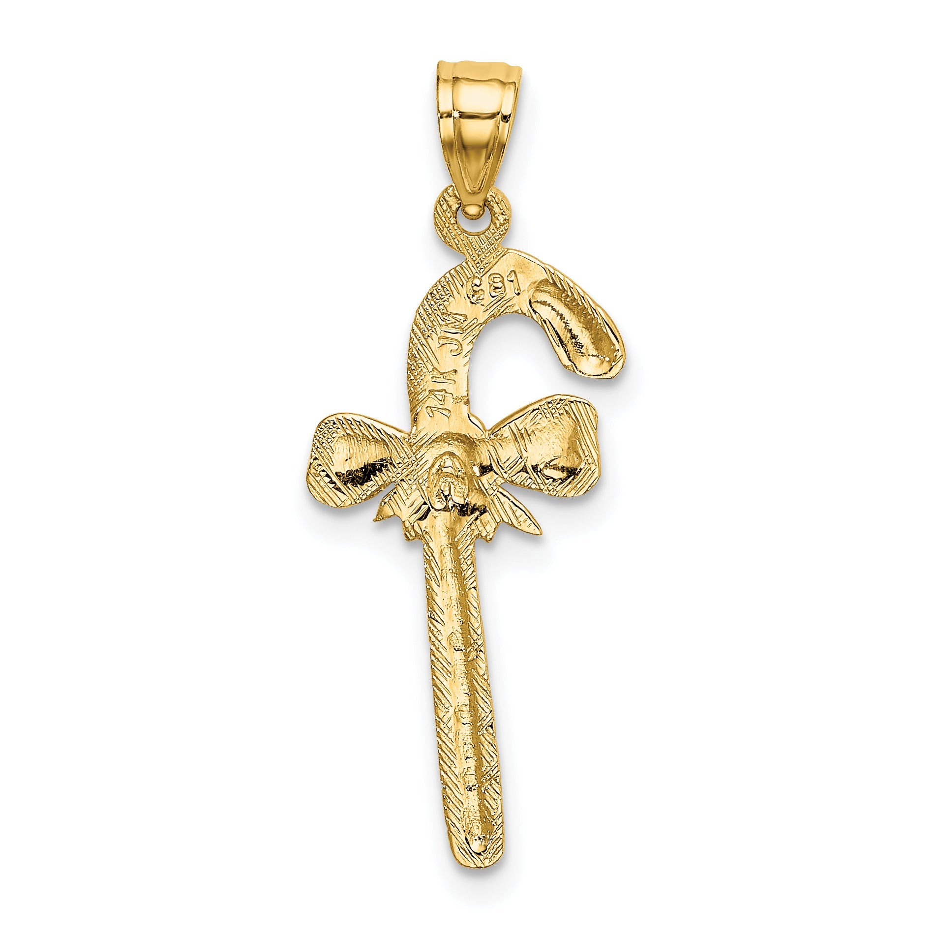 14K Yellow Gold Solid Polished Candy Cane Charm