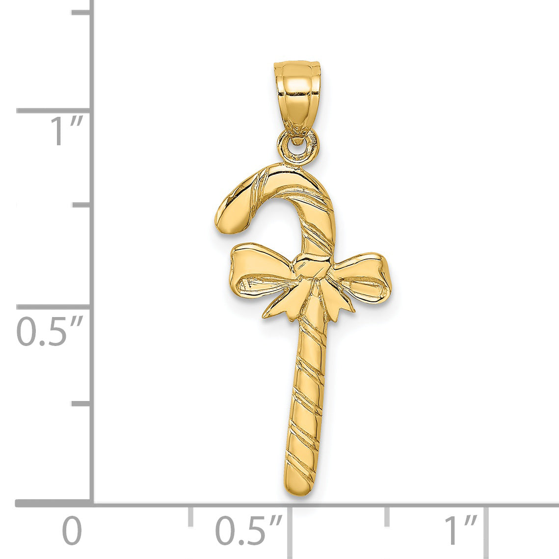 14K Yellow Gold Solid Polished Candy Cane Charm